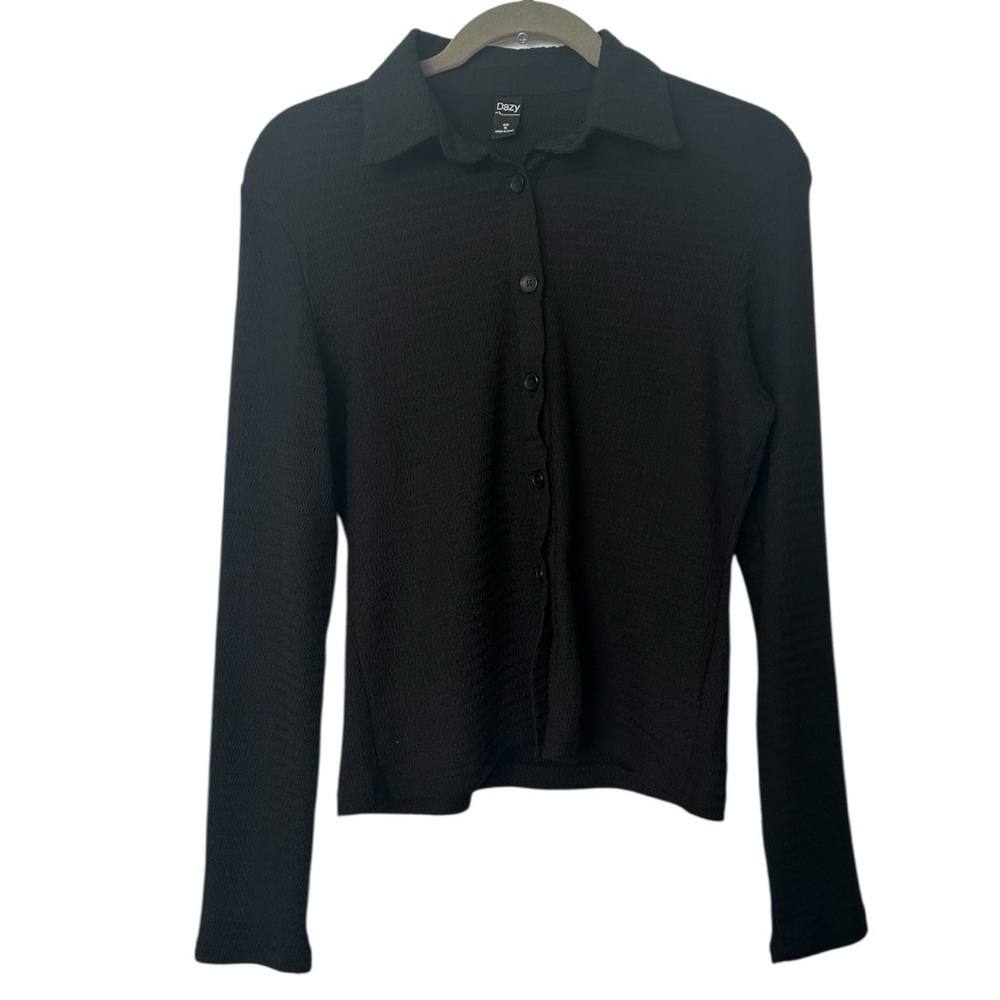 Dazy SHEIN Black Textured Stretch Blouse XL Runs Small Check MEASUREMENTS